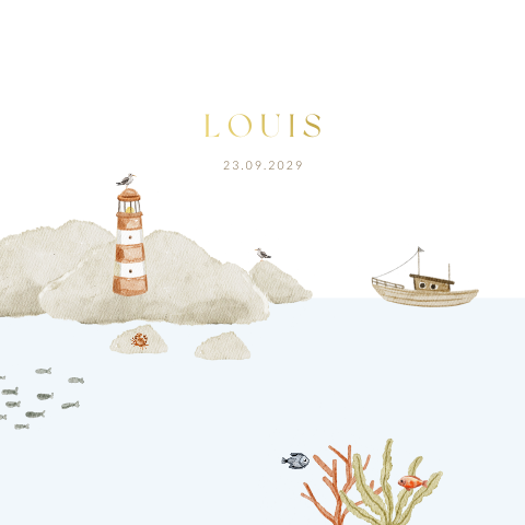zomers geboortekaartje waterdieren illustratie goudfolie