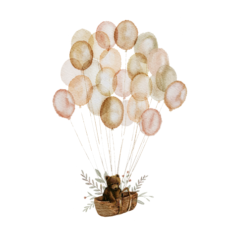 Sluitsticker geboortekaartje mand met beertje en roze ballonnen