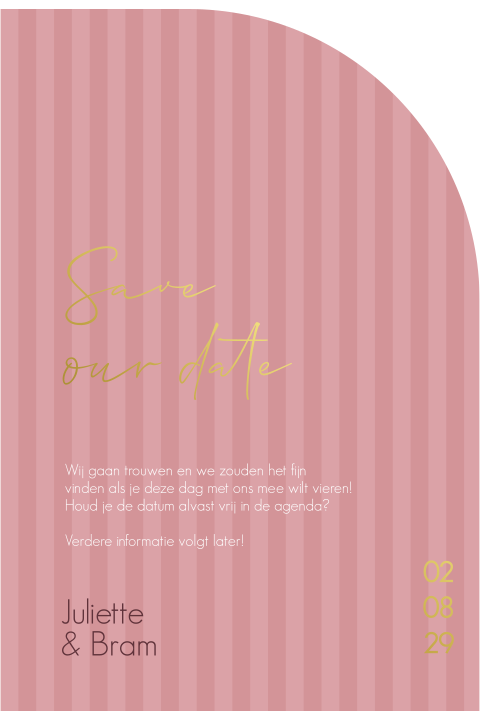 Halve boog save the date roze strepen goudfolie