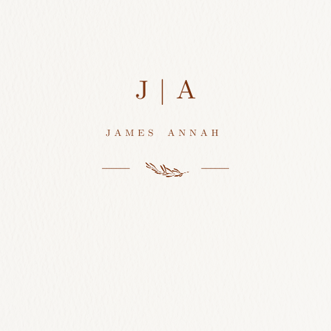 Eenvoudige trouwkaart met beige achtergrond en initialen met takje