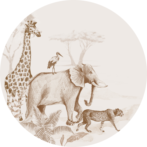 Sluitsticker vintage jungle dieren in bruine tint