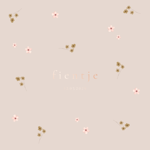 Geboortekaartje lief meisje bloemetjes roséfolie