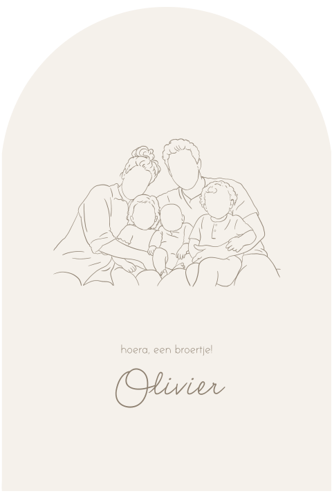Geboortekaartje lijntekening gezin getekend derde kind