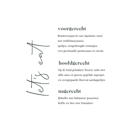 Ronde menukaart diner bruiloft donkergroen klassiek