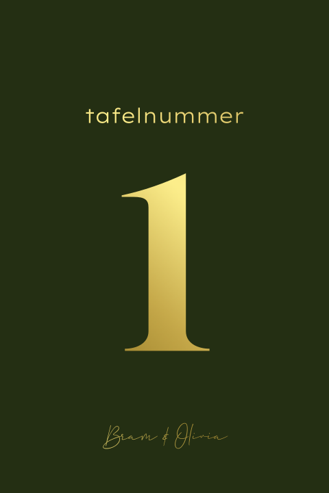 Tafelnummer bruiloft diner groen goudfolie