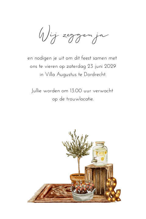 Gasten kaartje bruiloft uitnodiging aquarel illustraties