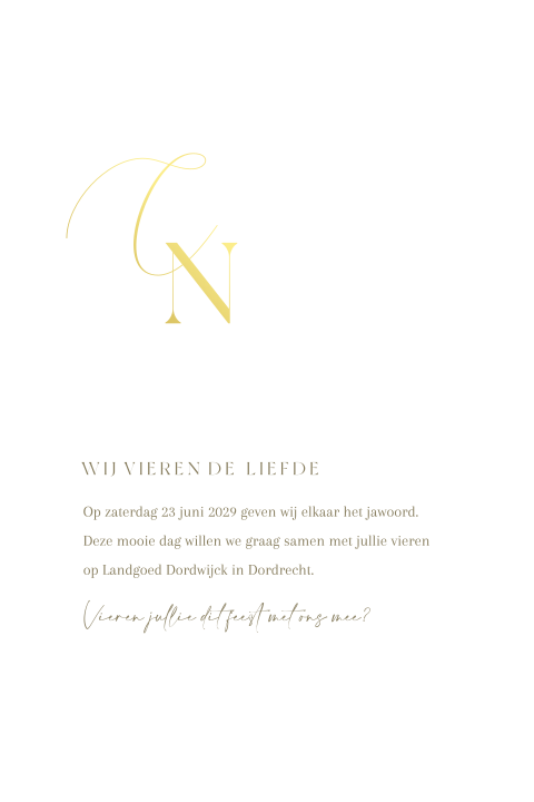Klassieke trouwkaart met goudfolie initialen