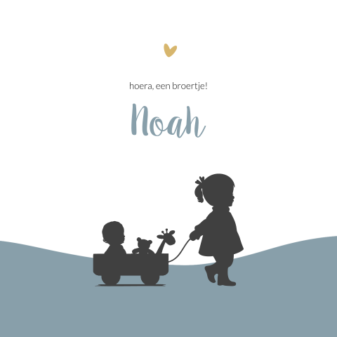 Geboortekaartje broertje met een silhouet van een zus met baby