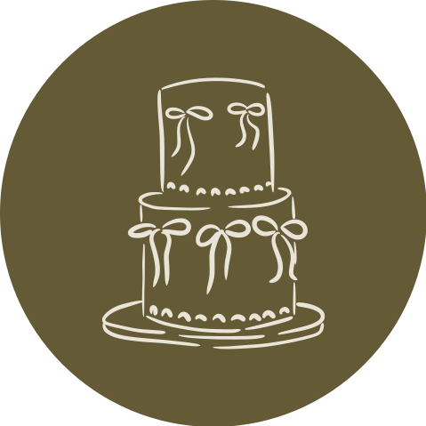 Sluitsticker donkergroen bruidstaart strikken getekend