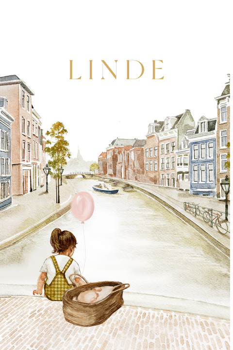 raambord grachten Amsterdam met getekende kindjes
