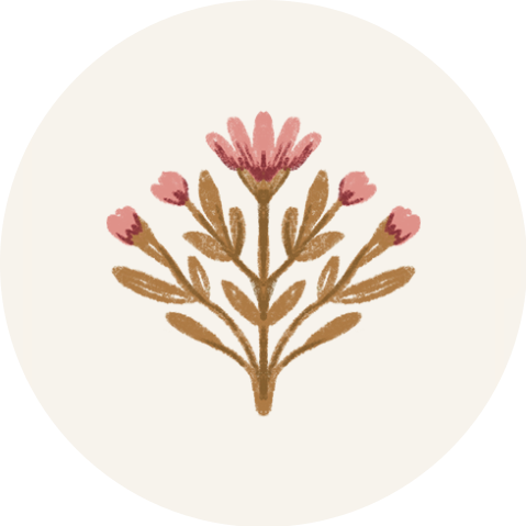Sticker bloem getekend botanical roze beige