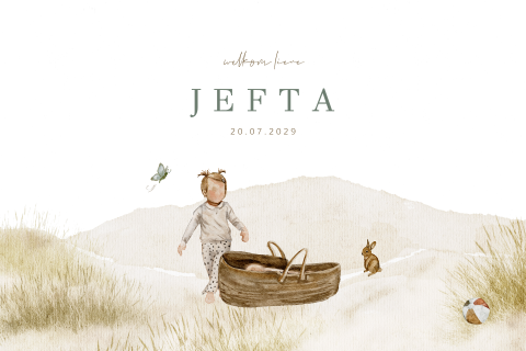 Geboortekaartje broertje zomer getekend wiegje haasje