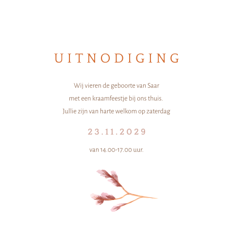 Kraamfeest uitnodiging met een roze bloem illustratie