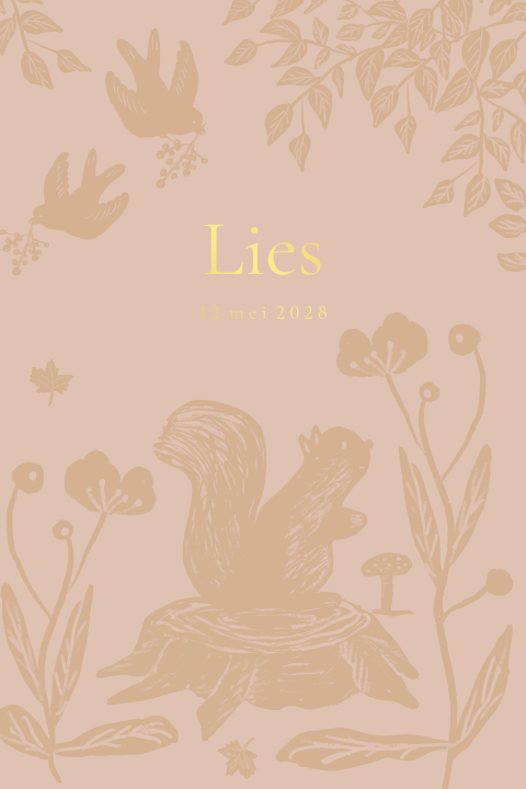 Geboortekaartje herfst eekhoorn roze