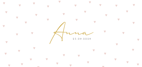 Geboortekaartje meisje met roze hartjes en okergele letters