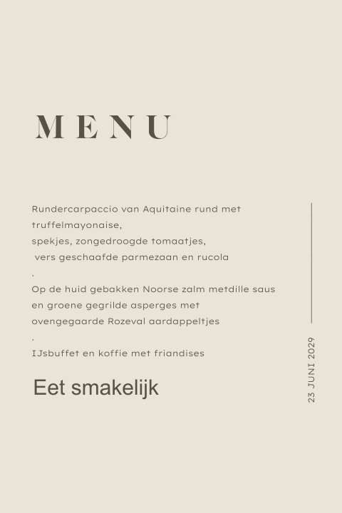 Beige menukaart minimalistisch tijdloos diner