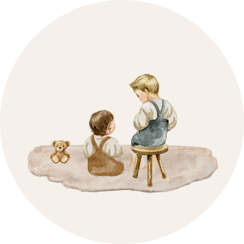 winter sluitsticker voor een zusje broertjes krukje en knuffelbeer