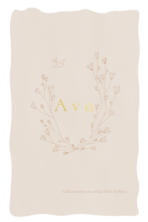 Geboortekaartje golvende rand takje vogel