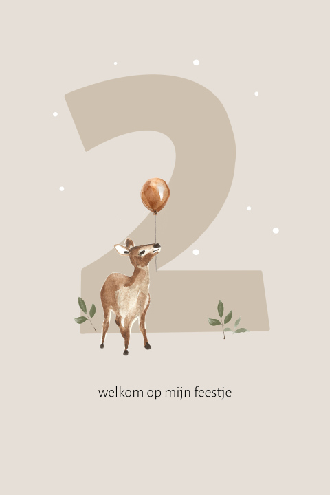 Uitnodiging feestje hertje met oranje ballon en 2 jaar