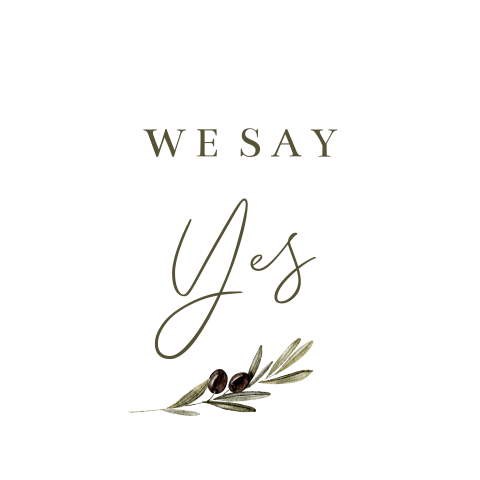Sticker trouwkaart met olijftakje en we say yes