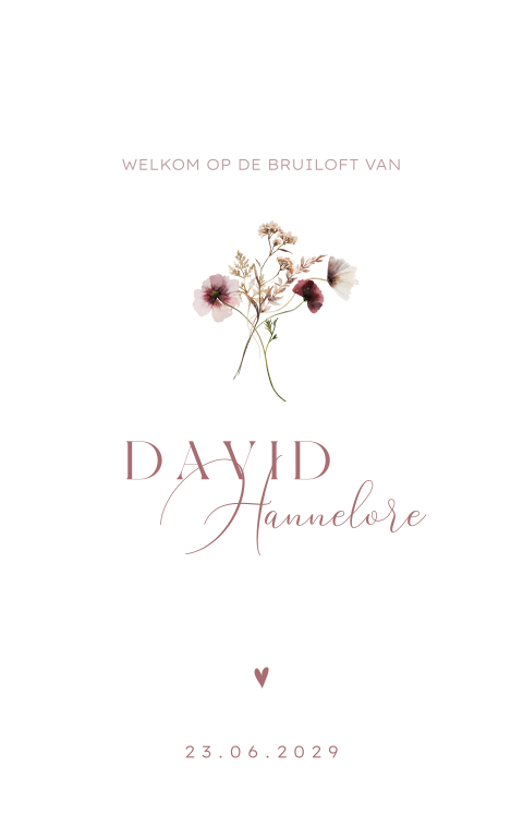 Welkomstbord bruiloft roze bloemen romantisch