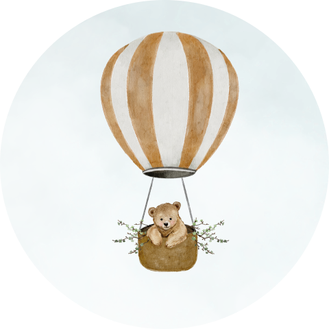 Sluitsticker aquarel beertje in oranje luchtballon