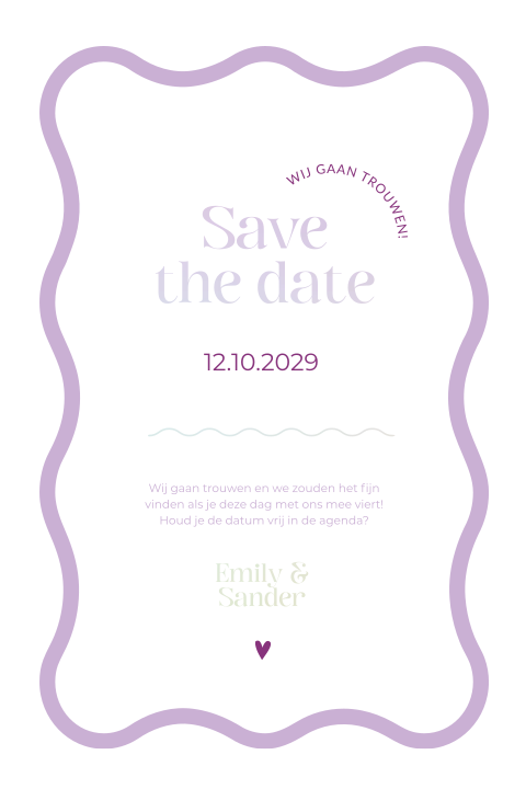 Save the date kaart paars en lila holografisch folie