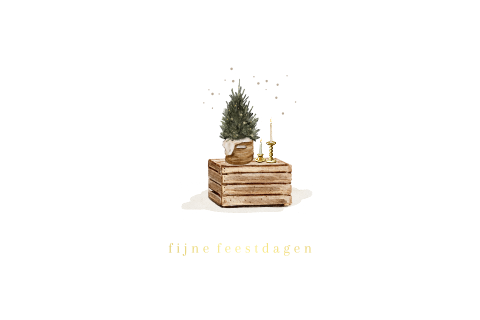 Kerstkaart met getekende illustratie kerstboom en kaarsen goudfolie