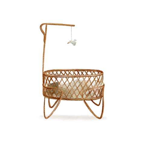 Sluitsticker met een getekend wiegje en een baby