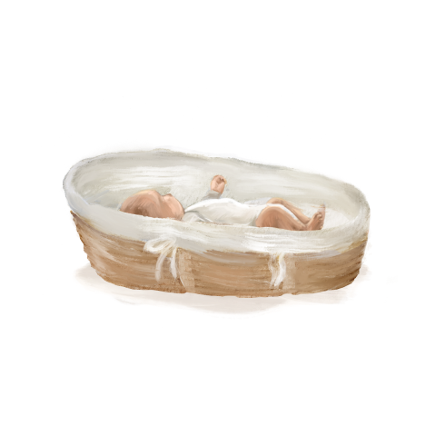 Sticker met baby in mandje 35 mm | 25 stuks