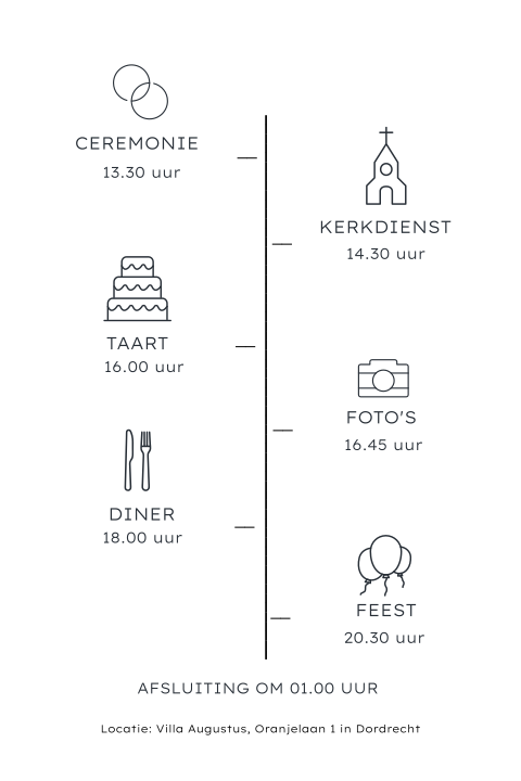 Programma kaartje met icoontjes voor een bruiloft