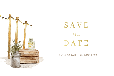 Save the date uitnodiging bruiloft illustraties lampjesslinger