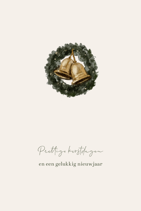 Kerstkaart waterverf krans groen met klokken