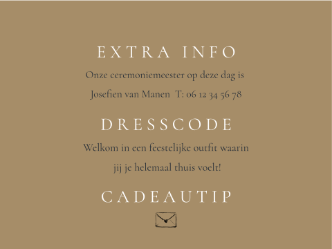 Okergeel label gasten trouwkaart extra informatie