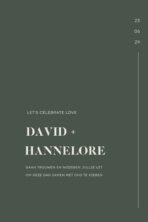 Groene trouwkaart met beige folie letters minimalistisch klassiek