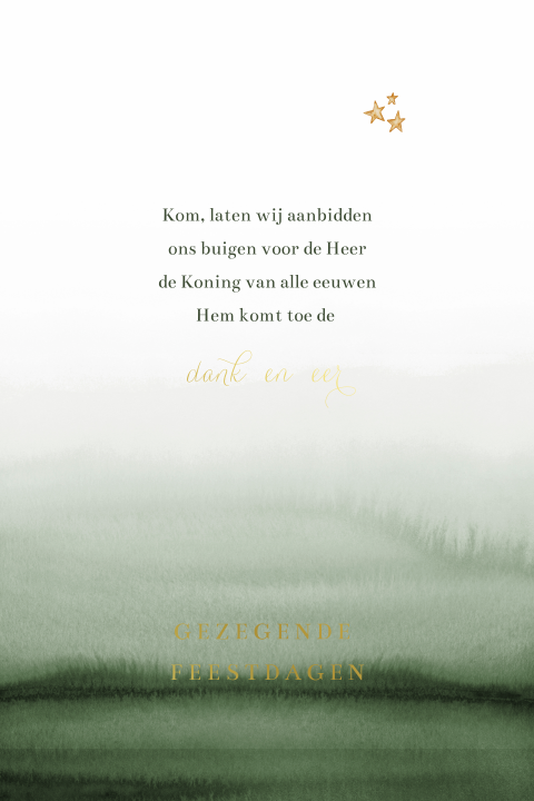 Christelijke kerstkaart groen waterverf kerstlied met goudfolie