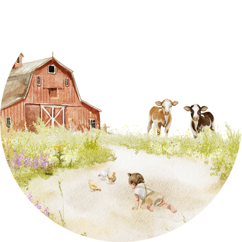 Sluitzegel boerderij koeien meisje gras lente