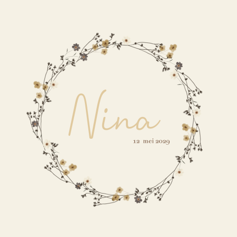 Geboortekaart krans takjes bloemetjes herfst