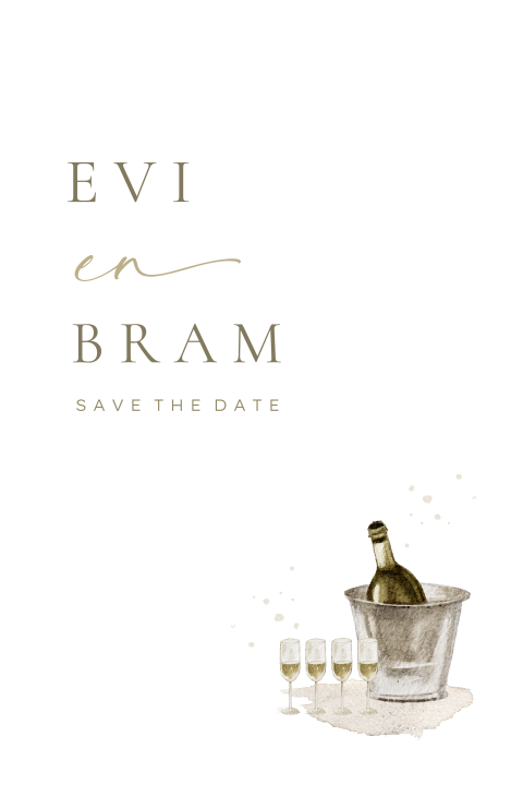 Save the date kaart champagne fles illustratief