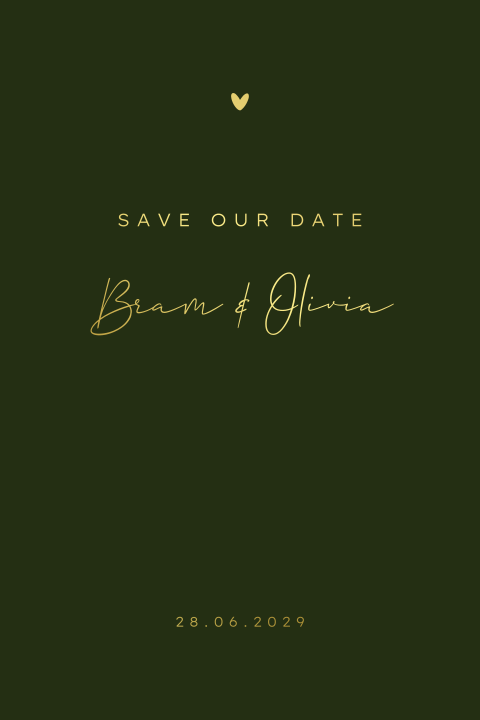 Save the date kaart donkergroen goudfolie ronde hoeken