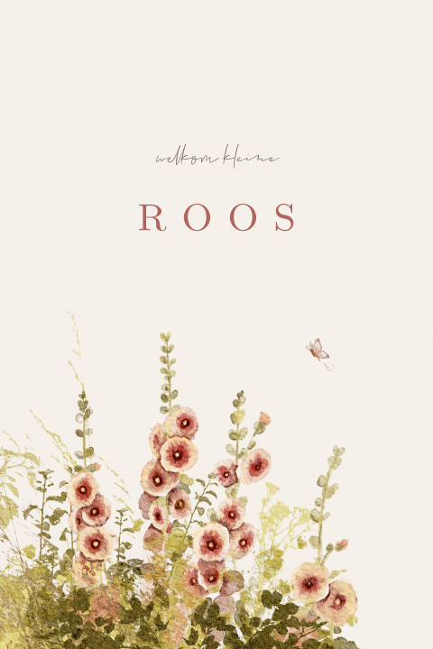 Geboortekaartje meisje bloemen stokrozen zomer aquarel roze
