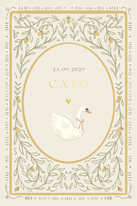 Botanisch geboortekaartje zwaan goudfolie groen