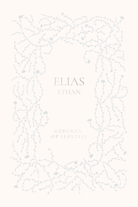 Geboortekaart bloemen rand zilverfolie