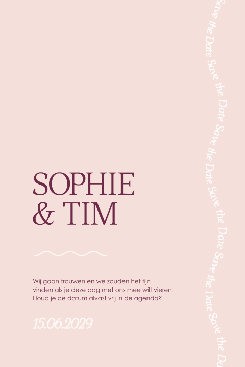 roze save the date golvende tekst
