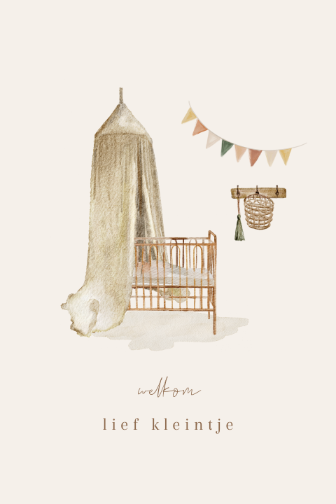 Wenskaart geboorte baby met illustratie wieg en vlaggen