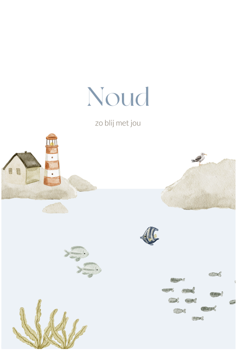 Boogvorm geboortekaartje waterdieren illustratie zomer