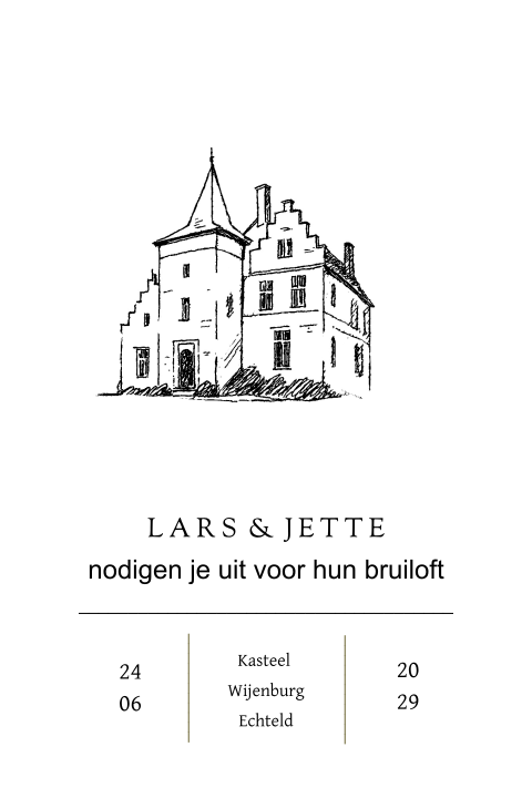 Trouwkaart pentekening trouwlocatie kasteel wijenburg