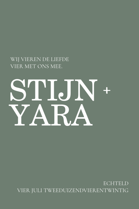 Save the date  groen met foto aan de achterkant met trouwlogo