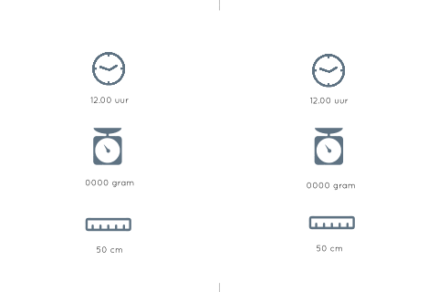 Label voor geboortekaartje met blauwe icoontjes