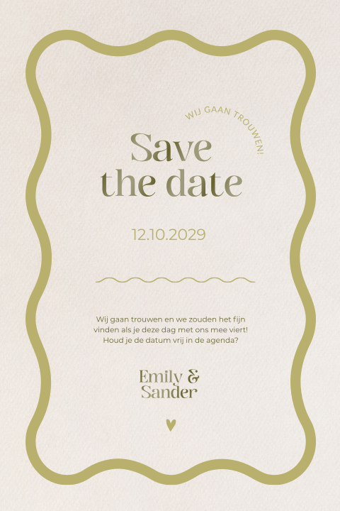 save the date kaart groen golvend kader in hoogglans
